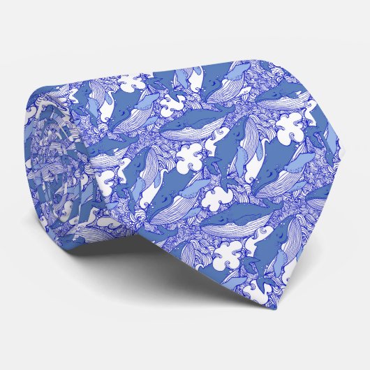 青い単色ザトウクジラ ネクタイ (ロール)