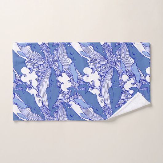 青い単色ザトウクジラ バスタオルセット (ハンドタオル)