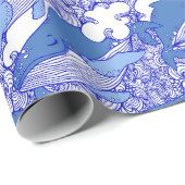 青い単色ザトウクジラ ラッピングペーパー (ロールコーナー)