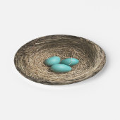 青い卵が付いている鳥の巣 ペーパープレート (アングル)