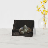 青い卵が器に収まっている カード (黄色い花)