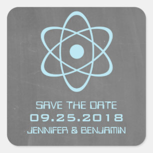 青い原子チョークボード Save the Date ステッカー