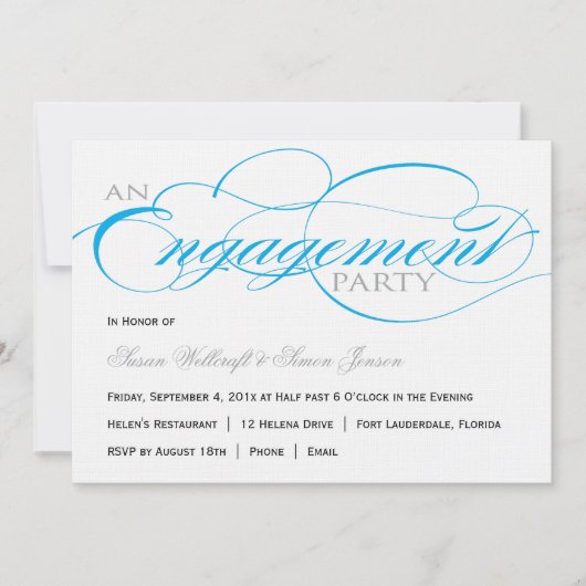 青い原稿の婚約パーティの招待状 招待状 (正面)