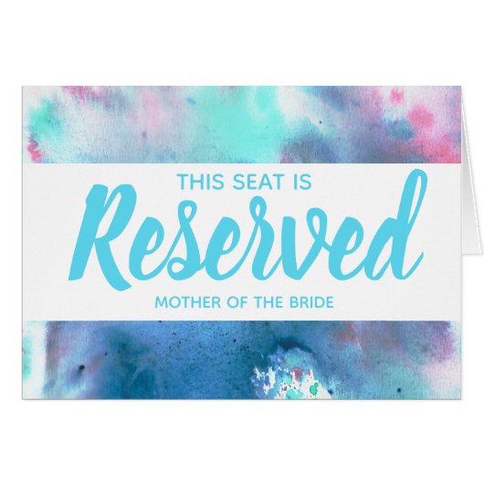 青い及びピンクの水彩画の予約座席結婚式の印 (正面横)