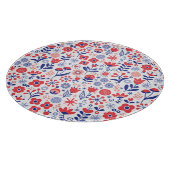 青い及び珊瑚の花パターン カッティングボード (角)