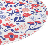 青い及び珊瑚の花パターン カッティングボード (角)