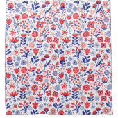 青い及び珊瑚の花パターン シャワーカーテン (正面)