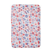 青い及び珊瑚の花パターン バスマット (正面縦)