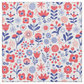 青い及び珊瑚の花パターン ファブリック (クローズアップ)