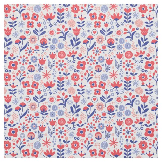 青い及び珊瑚の花パターン ファブリック (見本)