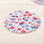 青い及び珊瑚の花パターン ペーパーコースター (アングル)