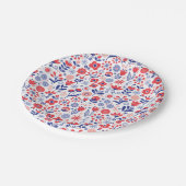 青い及び珊瑚の花パターン ペーパープレート (アングル)