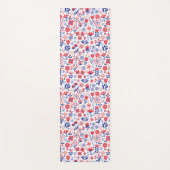 青い及び珊瑚の花パターン ヨガマット (正面)