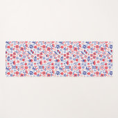 青い及び珊瑚の花パターン ヨガマット (正面(横))