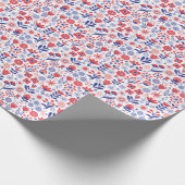 青い及び珊瑚の花パターン ラッピングペーパー (角)