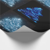 青い及び銀製の白熱［赤熱］光を放つなクリスマスツリー ラッピングペーパー (角)