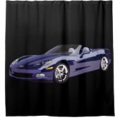青い双方向性スポーツカー シャワーカーテン (正面)