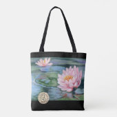 青い反射のピンクユリ両側のトート トートバッグ (裏面)