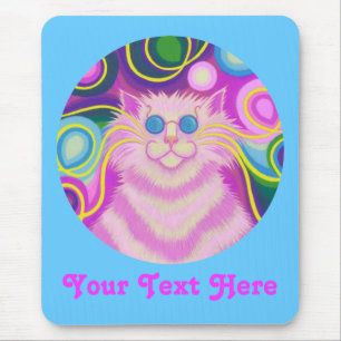 青い口の中のピンク色のPsy-cat-delic丸い「Your Text」 マウスパッド