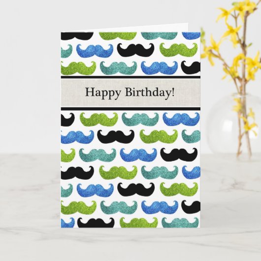 青い口ひげのパターン – ハッピーバースデーのために カード (黄色い花)