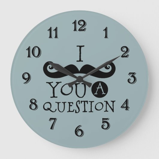 青い口ひげ質問ユーモアお父さんの日 ラージ壁時計 (正面)