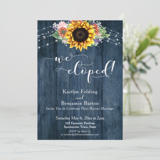 青い古びた木のひまわりライト 私たちはこっそり結婚した 招待状 (スタンド正面)