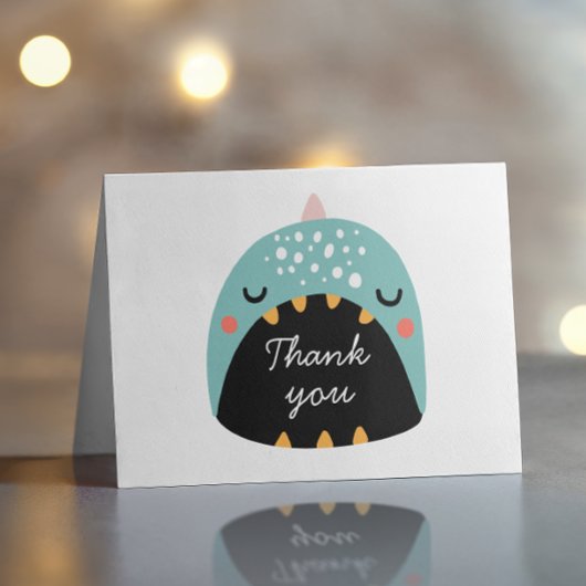 青い可愛いおもしろい恐竜。Dinoキッズボーイ誕生日 サンキューカード