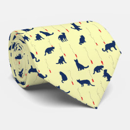 青い可愛い子猫と赤い魚 ネクタイ