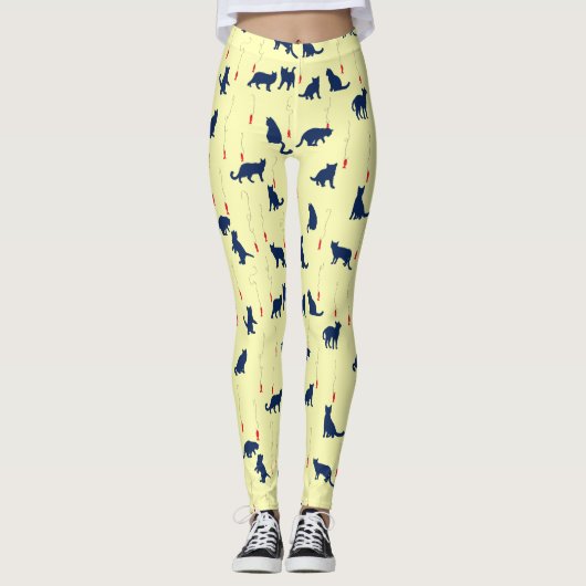 青い可愛い子猫と赤い魚 レギンス (正面)