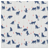 青い可愛い子猫と赤魚 ファブリック (クローズアップ)