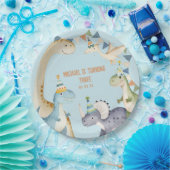 青い可愛い恐竜のダイノミテ誕生日パーティー ペーパープレート (パーティー)