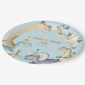 青い可愛い恐竜のダイノミテ誕生日パーティー ペーパープレート (アングル)