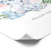 青い可愛い象の男の子の赤ちゃんシャワー好意サイン ポスター (角)