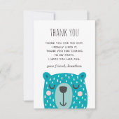 青い可愛おもしろいいクマ。アニマルキッズボーイ誕生日 サンキューカード (正面)