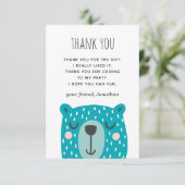 青い可愛おもしろいいクマ。アニマルキッズボーイ誕生日 サンキューカード (スタンド正面)