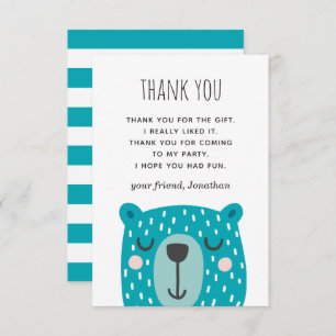 青い可愛おもしろいいクマ。アニマルキッズボーイ誕生日 サンキューカード