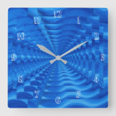 青い同心円状の正方形の壁時計 スクエア壁時計 (正面)