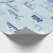 青い名のパーソナライズされたパターン ラッピングペーパー (角)