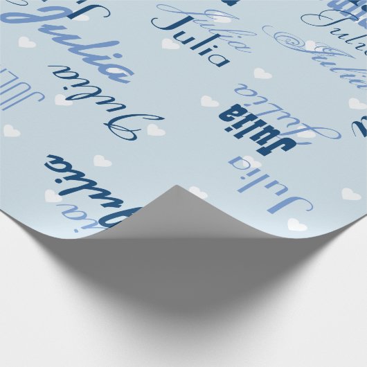 青い名のパーソナライズされたパターン ラッピングペーパー (角)