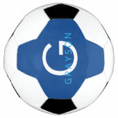 青い名前をカスタムすると文字モノグラム印刷 サッカーボール (正面)