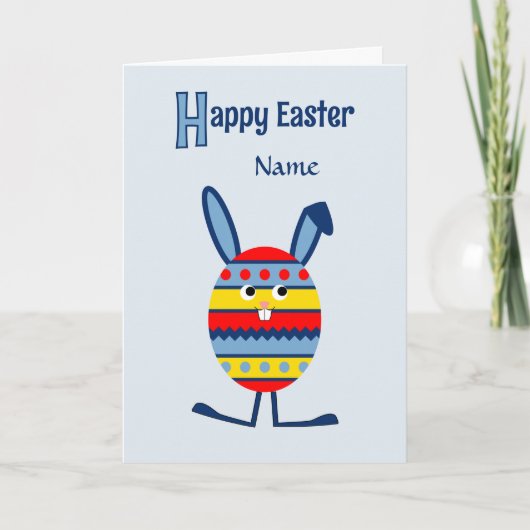 青い名前をカスタムするのイースターエッグのバニー シーズンカード (正面)