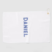 青い名前をカスタムするオン白 ゴルフタオル (横)