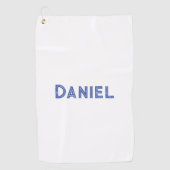 青い名前をカスタムするオン白 ゴルフタオル (正面)