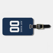 青い名前をカスタムする及びチーム数フットボールジャージー ラゲッジタグ (正面横)