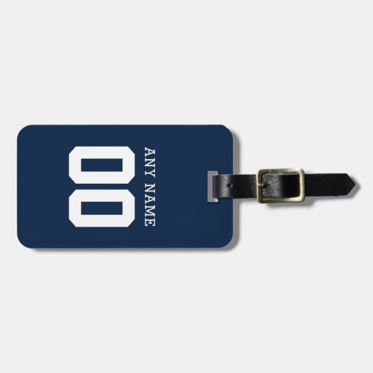 青い名前をカスタムする及びチーム数フットボールジャージー ラゲッジタグ (正面横)