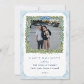 青い名門私立校風のギンガムの写真ホリデーカード シーズンカード (正面)