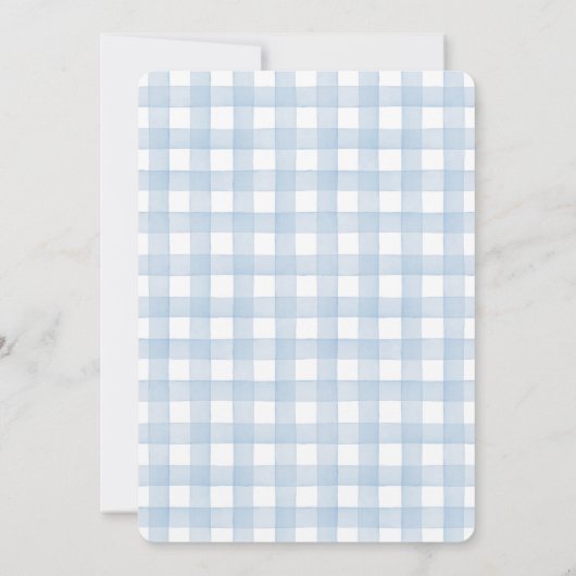 青い名門私立校風のギンガムカボチャ男の子ベビーシャワーパーティー 招待状 (裏面)