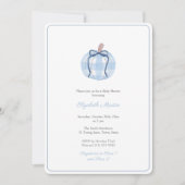 青い名門私立校風のギンガムカボチャ男の子ベビーシャワーパーティー 招待状 (正面)