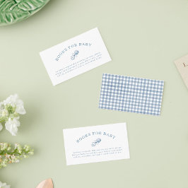 青い名門私立校風のギンガムボーイ赤ちゃんシャワーベビー本 エンクロージャーカード