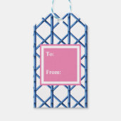 青い名門私立校風のトレリス竹のパターン ギフトタグ (正面)